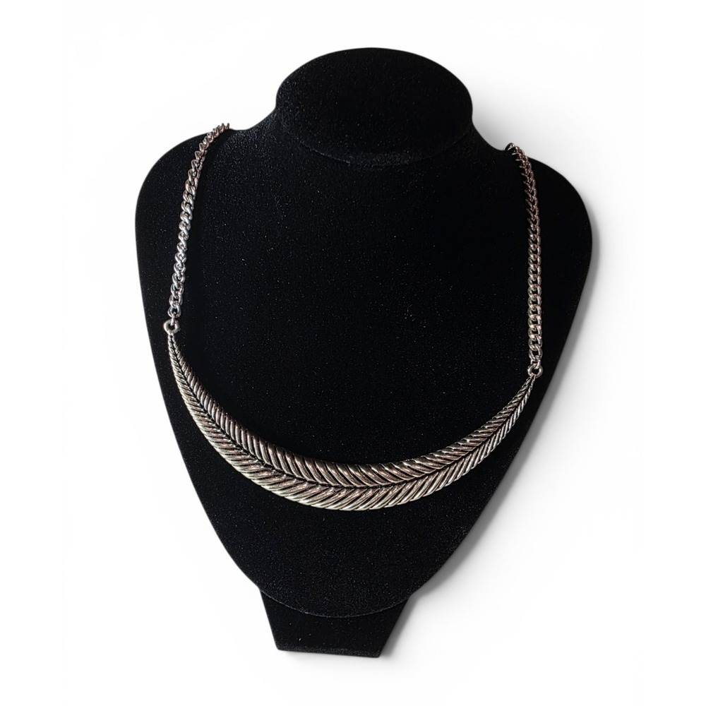Vintage Bib Boho Silver Tone Statement Necklace  Adjustable Retro